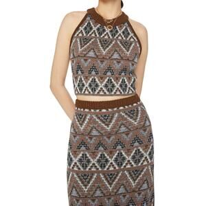 Mother Brown Midnight Walk Lone Star Halter Crop Top Sweater Skirt Set S NEW Tag